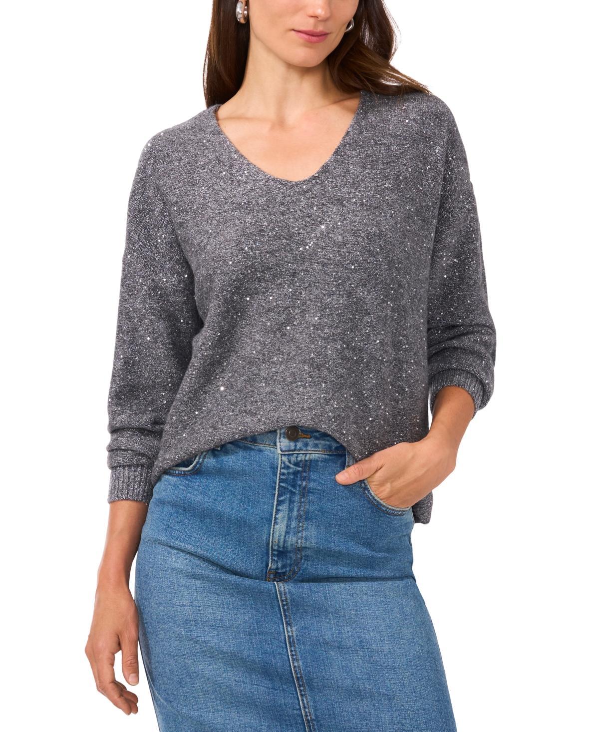 Vince Camuto Womens Sequin V-Neck Sweater Product Image