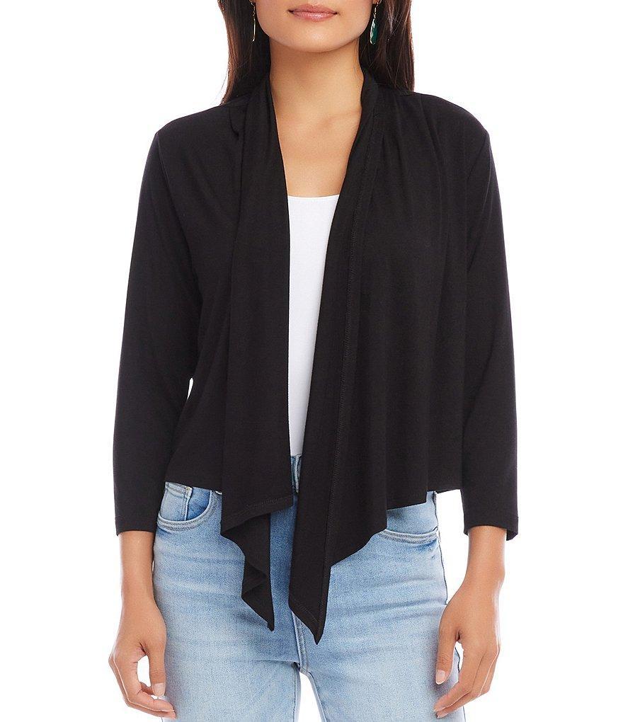 Karen Kane Petite Size Calli Shawl Collar Bracelet Length Sleeve Asymmetrical Hem Drape Open-Front Cardigan Product Image