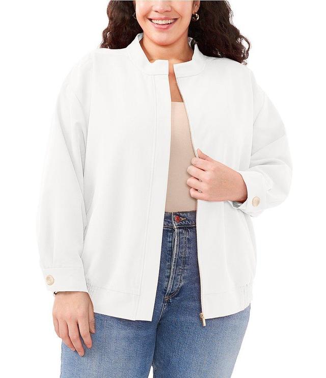 Vince Camuto Plus Size Soho Stretch Twill Banded Collar Long Sleeve Zip Front Bomber Jacket Product Image