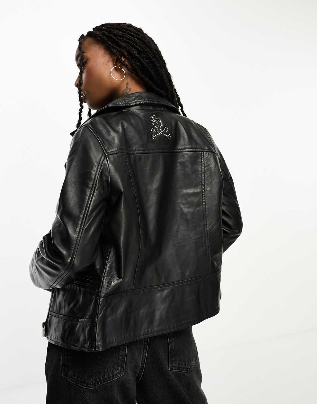 Scalpers biker leather jacket in black product image