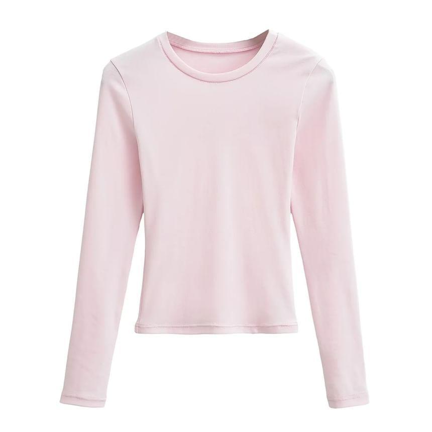 Long-Sleeve Crew Neck Plain Crop T-Shirt product image