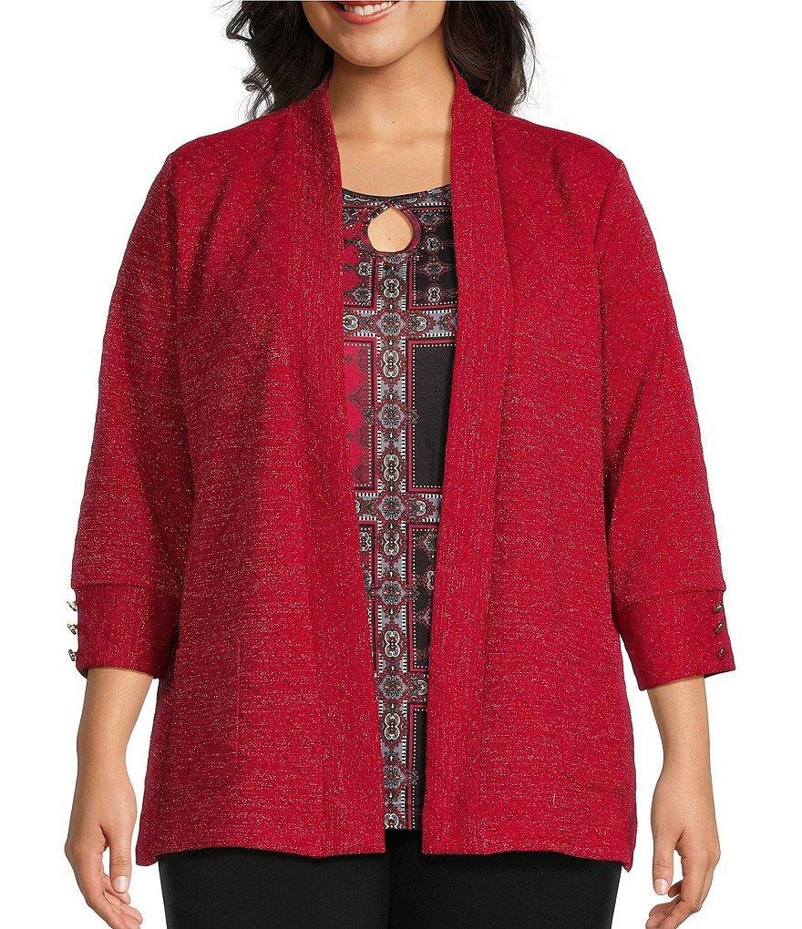 Allison Daley Plus Size 3/4 Sleeve Open Front Patch Pocket Cardigan product image