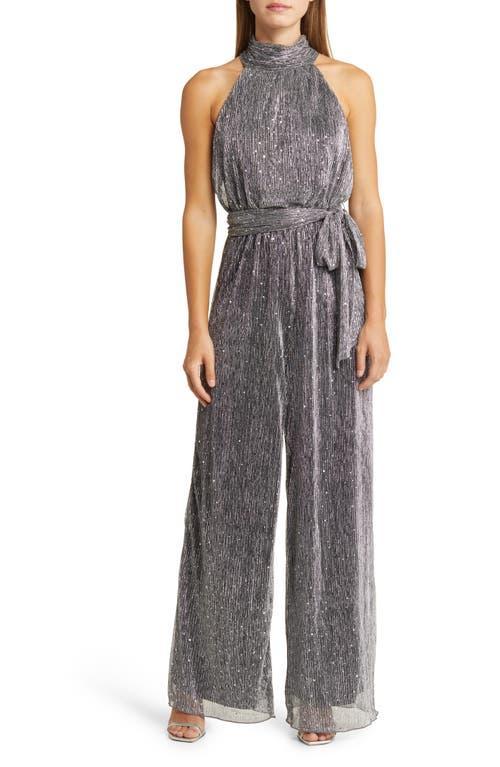 Eliza J Sequin Metallic Halter Neck Jumpsuit Product Image