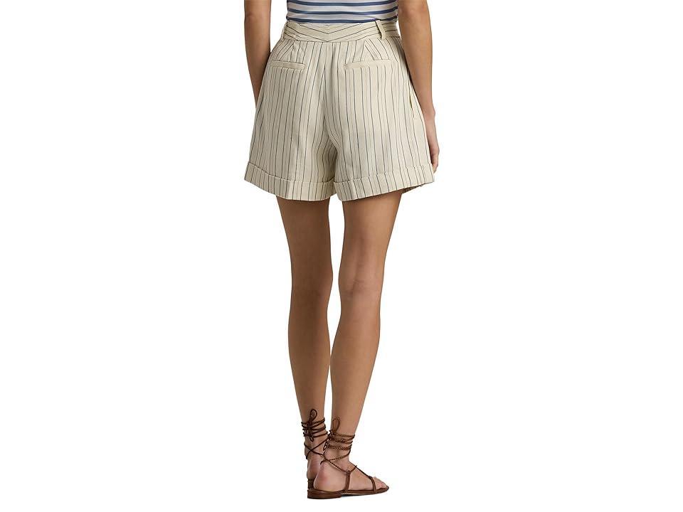 Lauren Ralph Lauren Striped Pleated Shorts (Cream/Blue) Women's Jumpsuit & Rompers One Piece Product Image