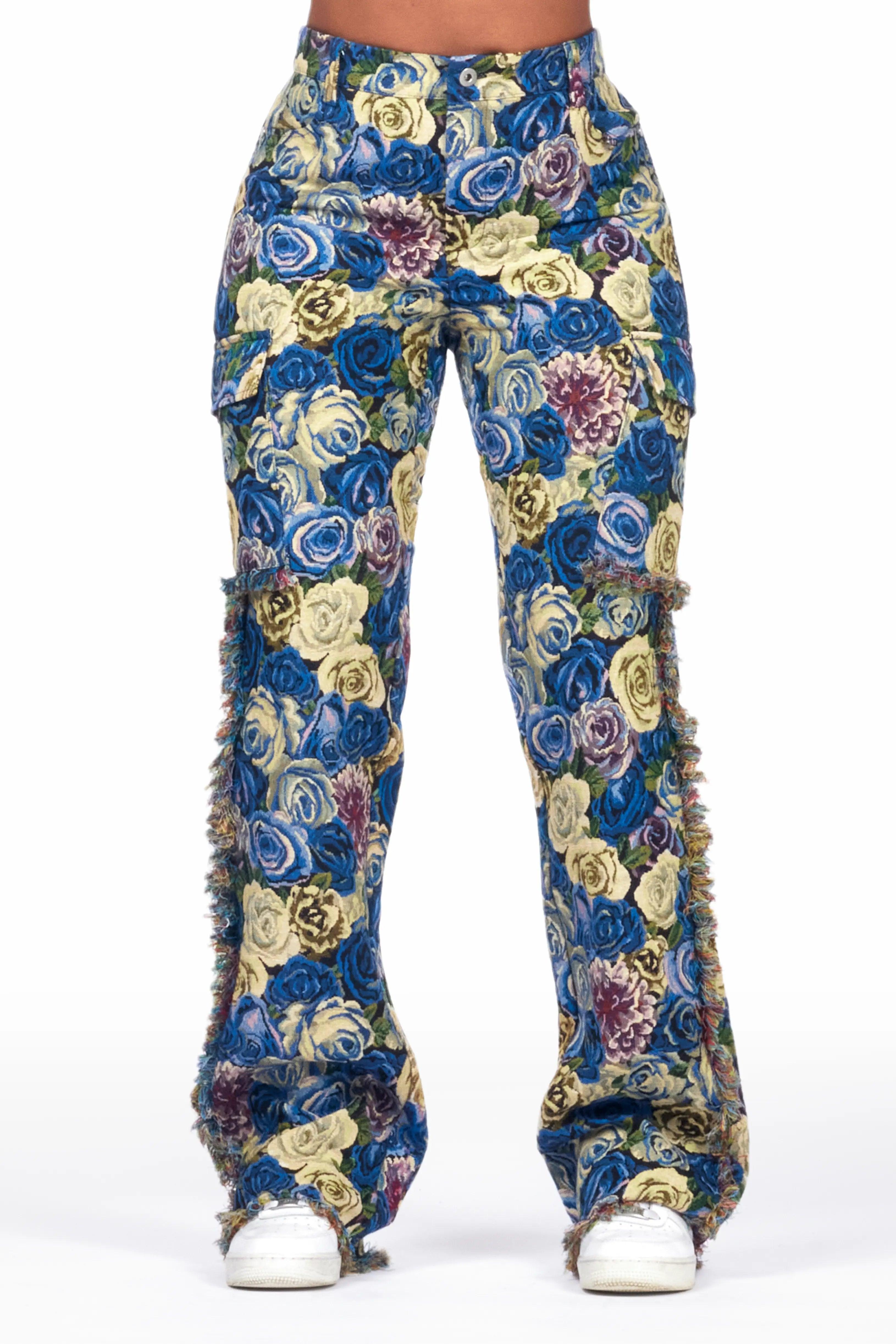 Darresha Blue Floral Tapestry Stacked Pant Female Product Image