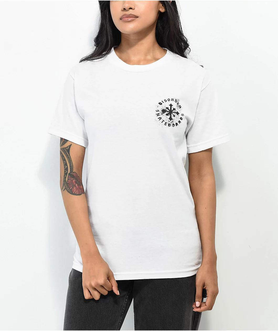 Disorder Floral Stencil White T-Shirt Product Image