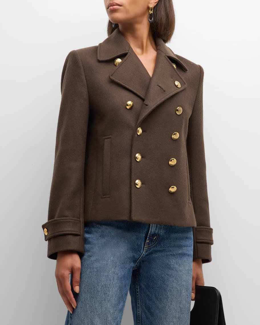 Ornella Double-Breasted Crop Wool Peacoat Product Image