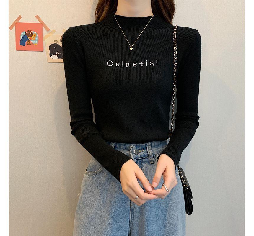 Lettering Long-Sleeve Knit Top Product Image