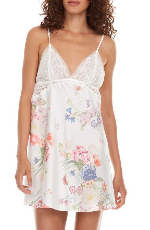 Flora Nikrooz Andrea Printed Shimmer Charmeuse Lace Chemise in Grey. - size S (also in L, M, XS) Product Image