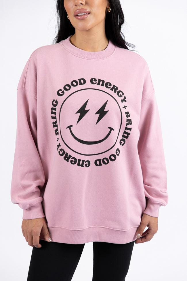 Bring Good Energy Mauve Oversized Graphic Sweatshirt FINAL SALE Product Image