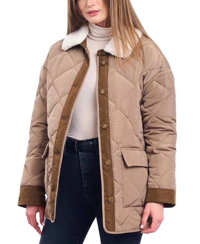 Lucky Brand Womens Quilted Faux-Fur-Collar Coat Product Image