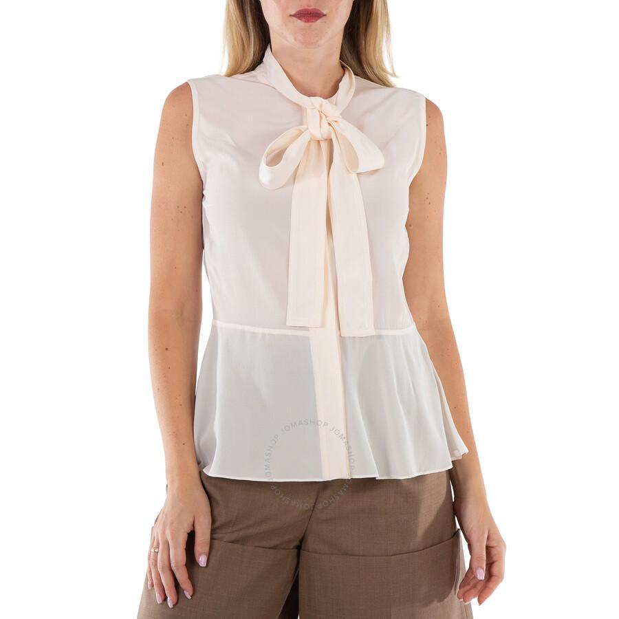 BURBERRY Ladies Soft Sand Erin Silk Crepe De Chine Sleeveless Top In White Product Image