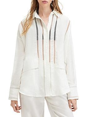 Jade Ladder Embroidery Long Sleeve Button-up Shirt In Ecru White Product Image