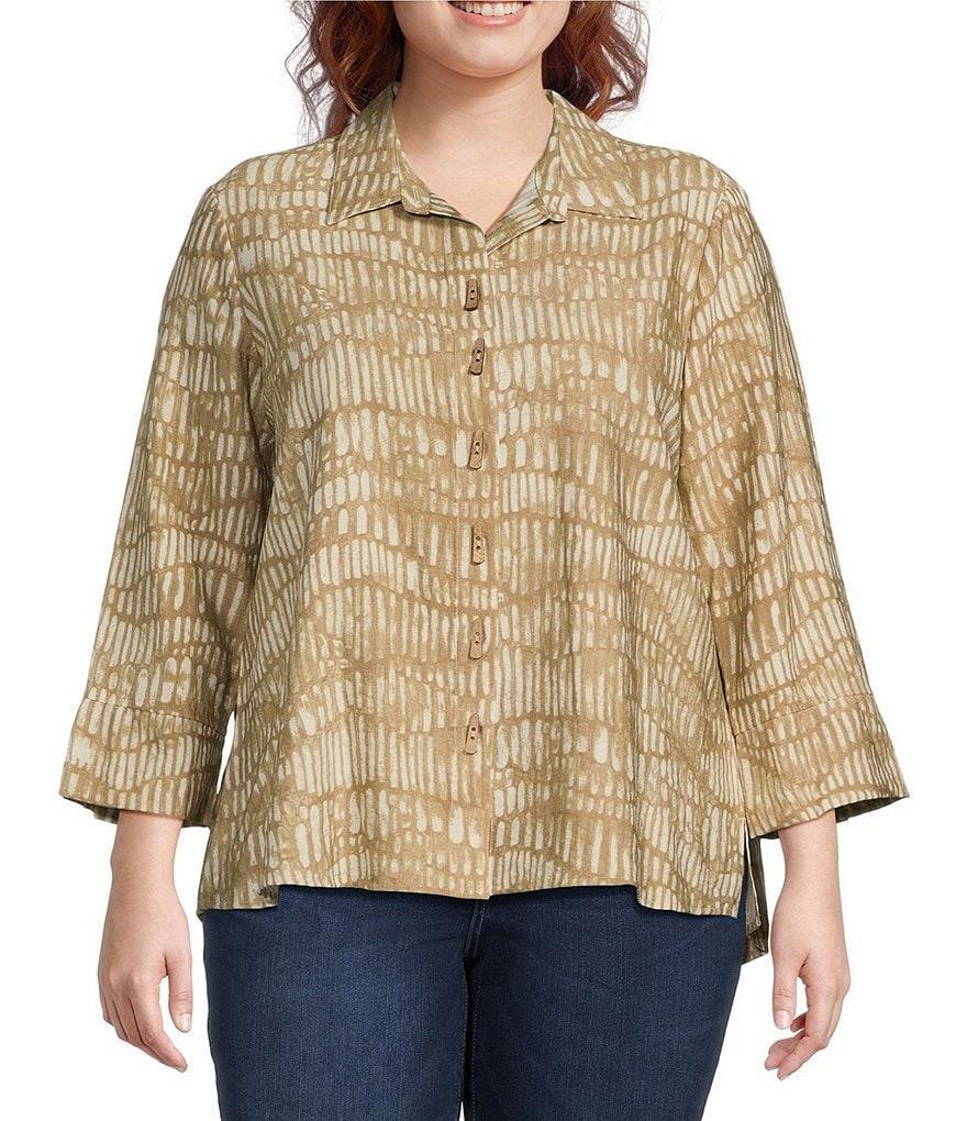 Ali Miles Plus Size Woven Button Front Point Collar Tunic Product Image