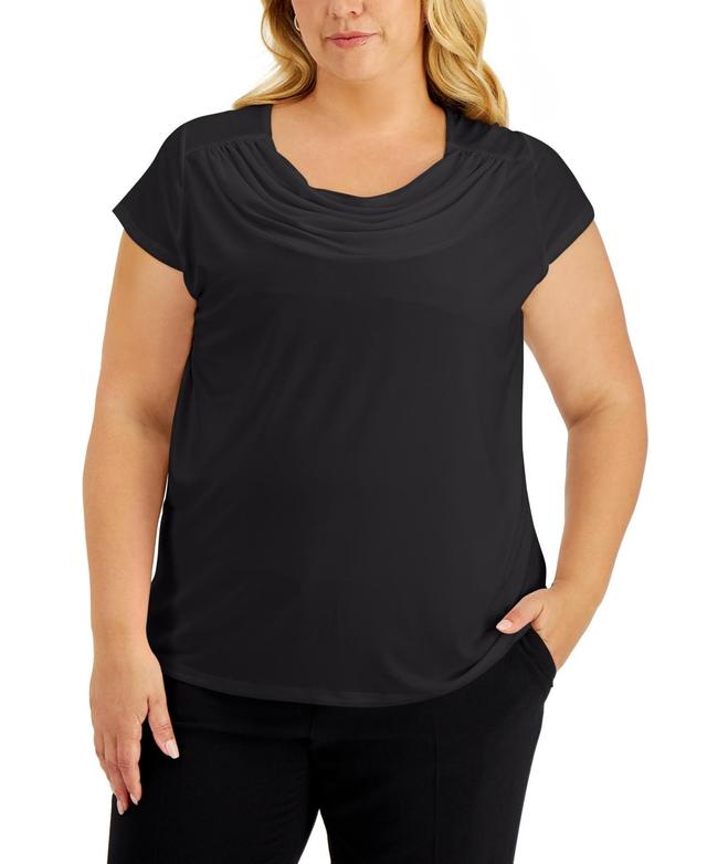 Kasper Plus Size Stretch Knit Short-Sleeve Cowl-Neck Top Product Image