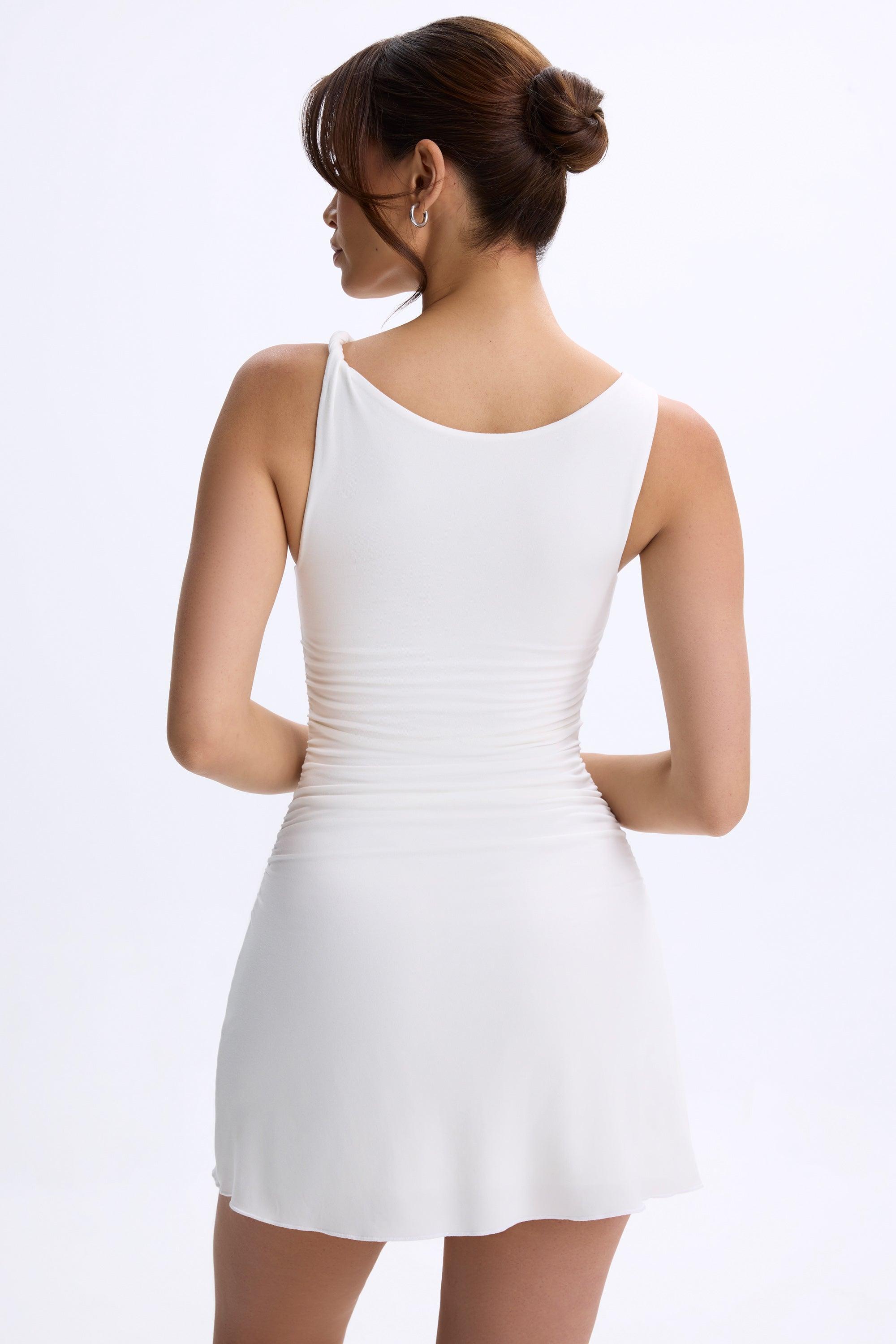 Ruched A-Line Micro Mini Dress in White Product Image