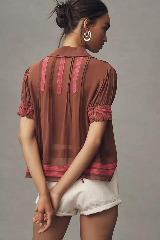 By Anthropologie Short-Sleeve Sheer Blouse Product Image