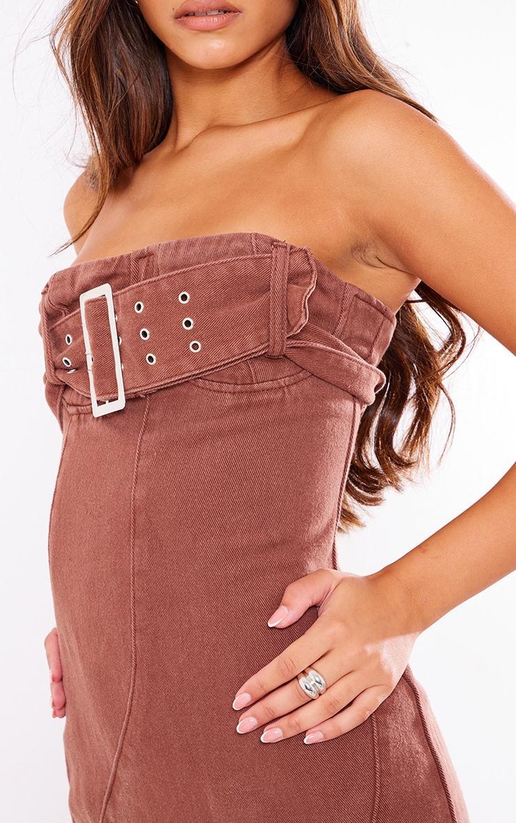 Brown Ombre Wash Bandeau Belted Denim Maxi Dress Product Image