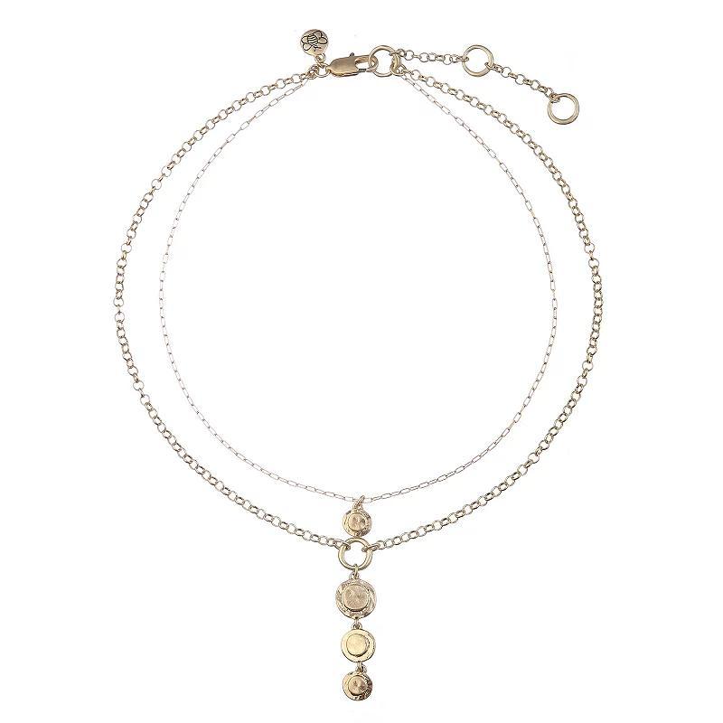 Bella Uno Worn Gold Multi-strand Hammered Disc Lariat Necklace, Womens, Size: 16/18+3, Gold Tone Product Image