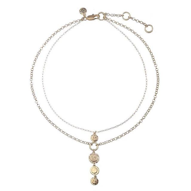 Bella Uno Worn Gold Multi-strand Hammered Disc Lariat Necklace, Womens, Size: 16/18+3, Gold Tone Product Image