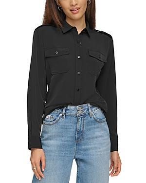 Karl Lagerfeld Paris Womens Epaulette Button Up Shirt Product Image