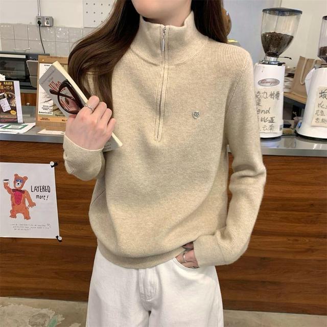 Half-Zip Plain Ribbed Sweater Product Image