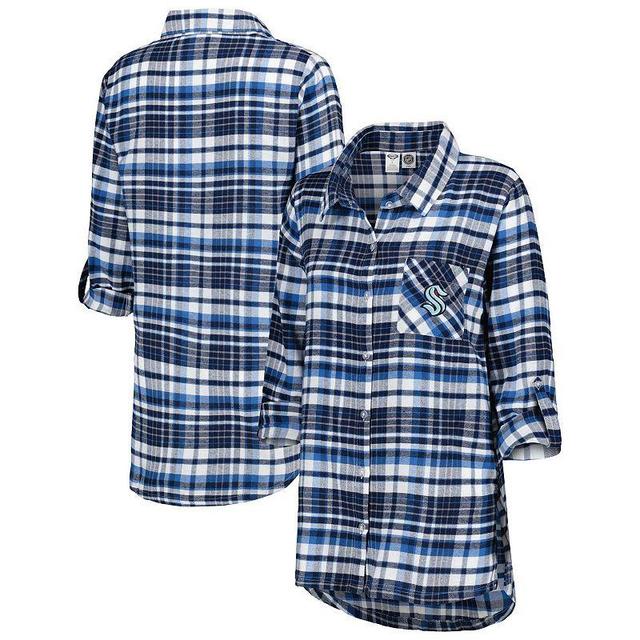 Womens Concepts Sport Deep Sea Blue Seattle Kraken Mainstay Flannel Full-Button Long Sleeve Nightshirt Krk Blue Product Image