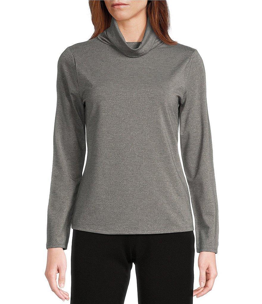 Investments Metallic Knit Long Sleeve Turtle Neck Top Product Image