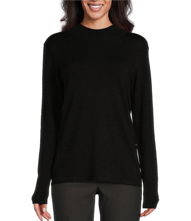 Multiples Solid Ribbed Mock Neck Long Sleeve Sweater Product Image