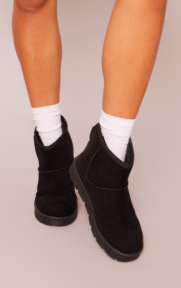 Black Faux Suede Cleated Ankle Boots Product Image