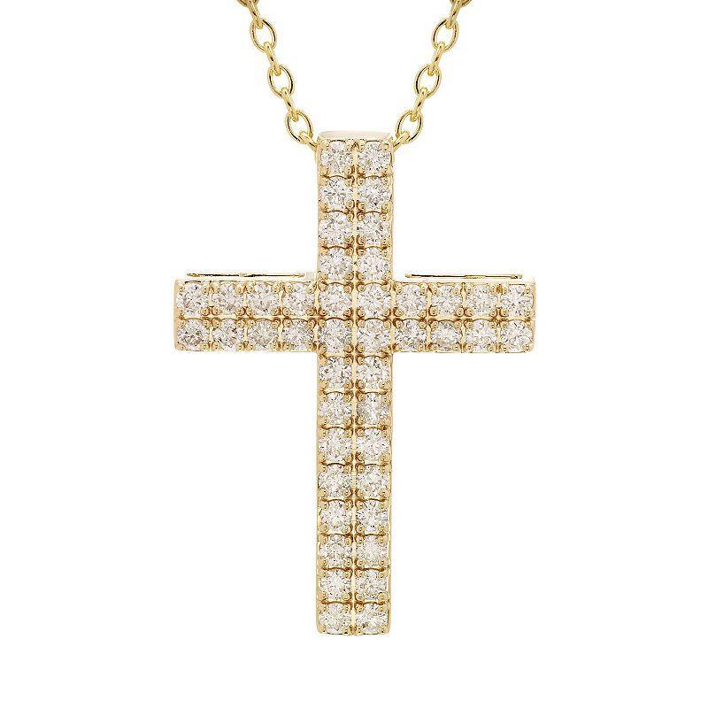 The Regal Collection 14k Gold 1 Carat T.W. Certified Diamond Double-Row Cross Pendant, Womens White Product Image