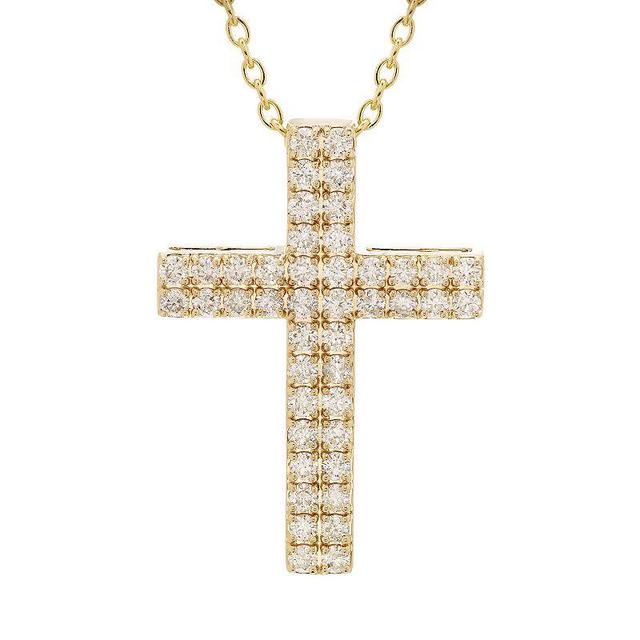 The Regal Collection 14k Gold 1 Carat T.W. Certified Diamond Double-Row Cross Pendant, Womens White Product Image