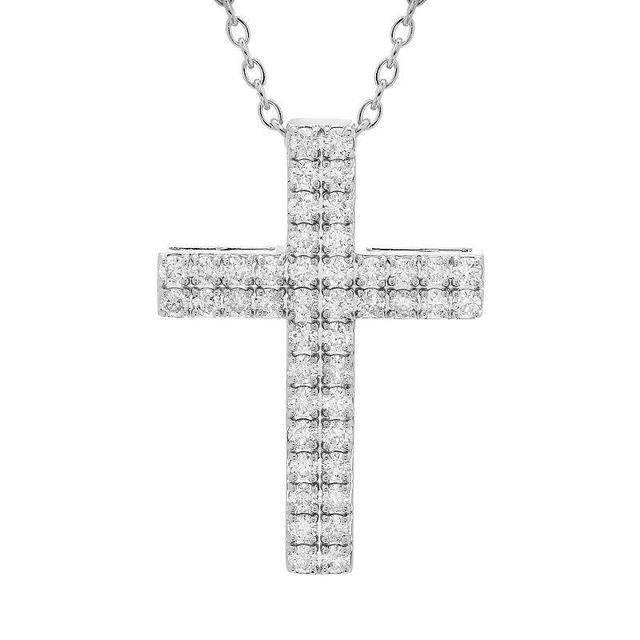 The Regal Collection 14k Gold 1 Carat T.W. Certified Diamond Double-Row Cross Pendant, Womens 14k White Gold Product Image