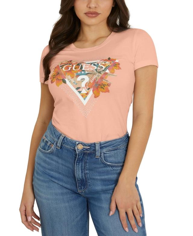 Guess Womens Tropical Triangle Cotton Embellished T-Shirt Product Image