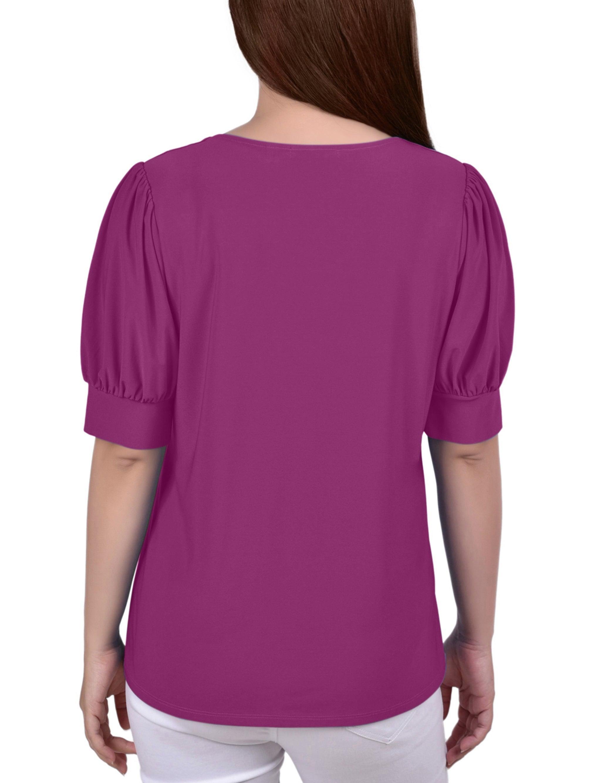 Short Sleeve Balloon Sleeve Top With Hardware - Petite Product Image