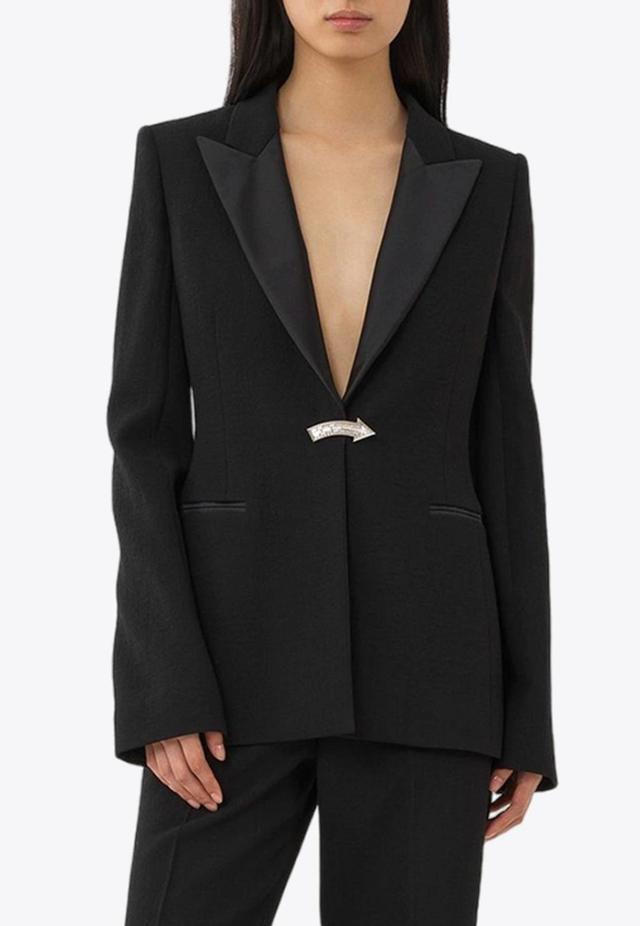 Crystal-embellished Satin-trimmed Wool-crepe Blazer In Black Product Image