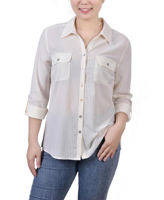 Ny Collection Womens 3/4 Sleeve Windowpane Blouse Product Image