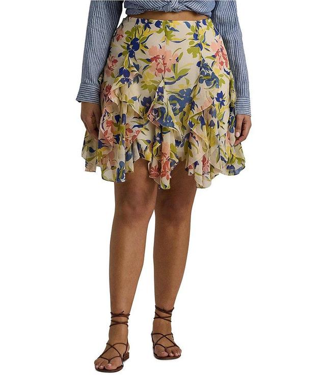 Lauren Ralph Lauren Plus Size Floral Ruffle Trim Georgette Skirt Product Image