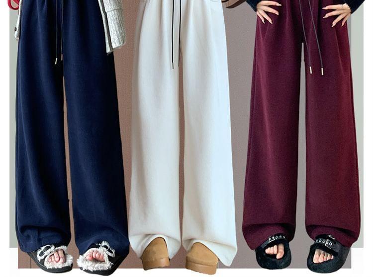 Drawstring Waist Plain Wide Leg Sweatpants Product Image