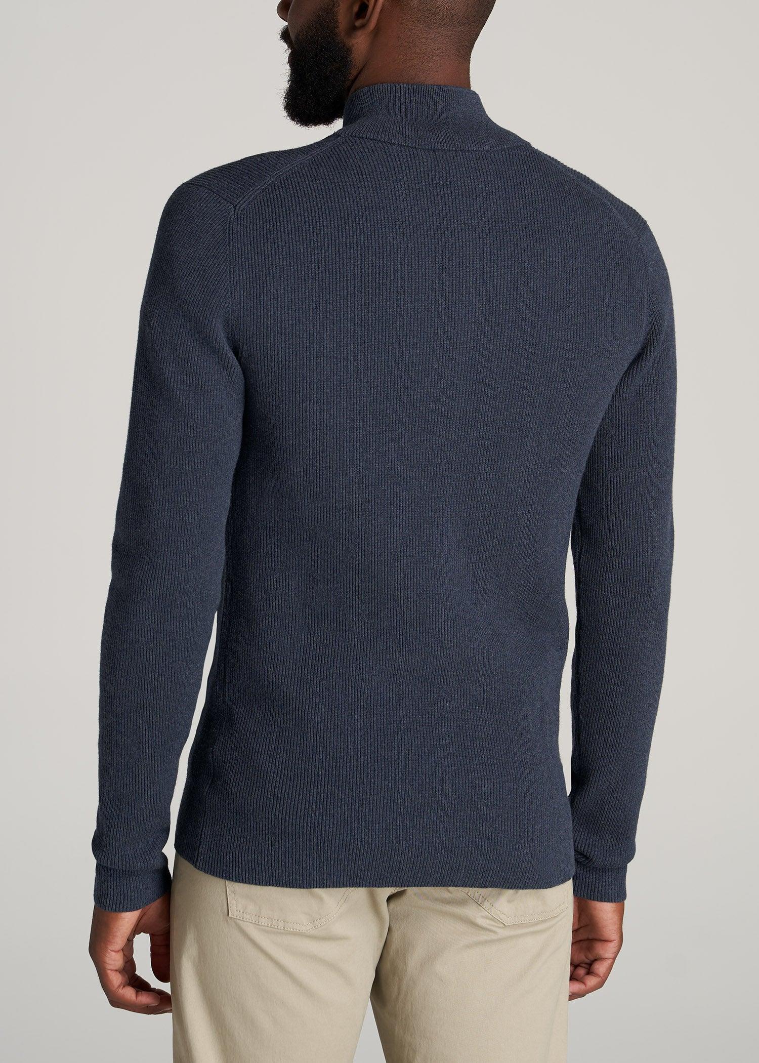 Full-Zip Tall Men's Sweater in Navy Mix Product Image