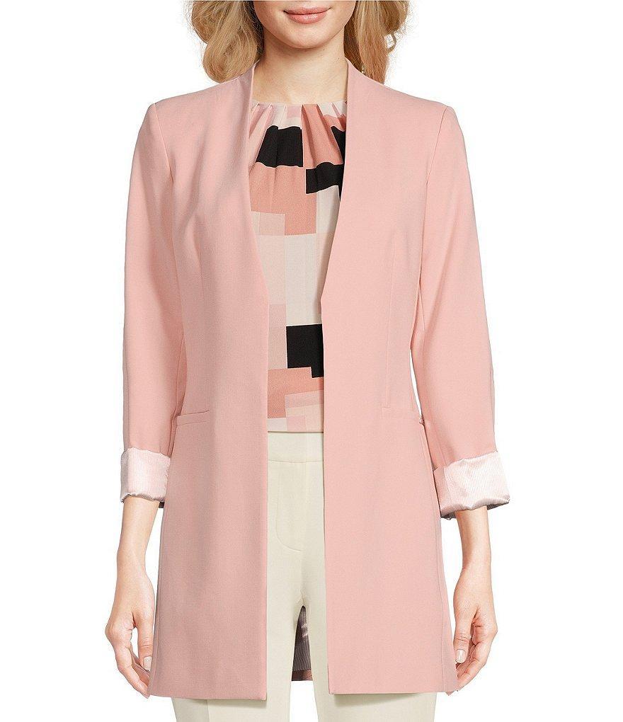 Calvin Klein Contrast Lining Long Roll-Tab Sleeve Open Front Jacket Product Image