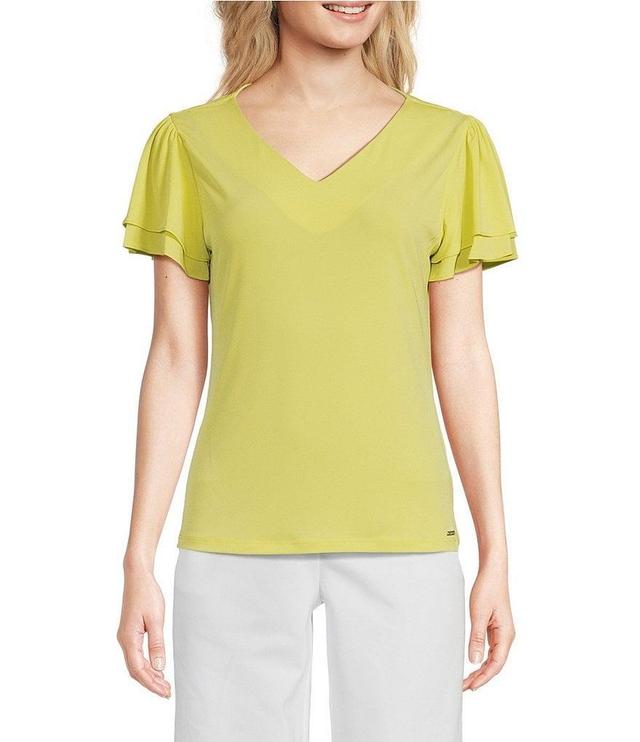 Calvin Klein V-Neck Short Double Tier Sleeve Top Product Image