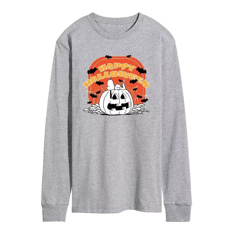 Mens Peanuts Retro Halloween Long Sleeve Graphic Tee Grey Gray Product Image