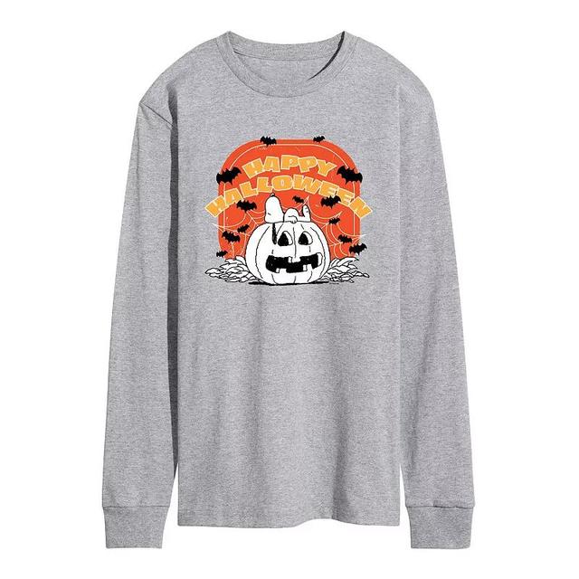 Mens Peanuts Retro Halloween Long Sleeve Graphic Tee Grey Gray Product Image