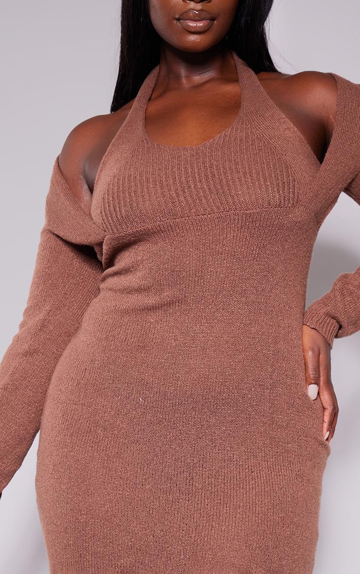 Plus Chocolate Halter Neck Knitted Midi Dress Product Image