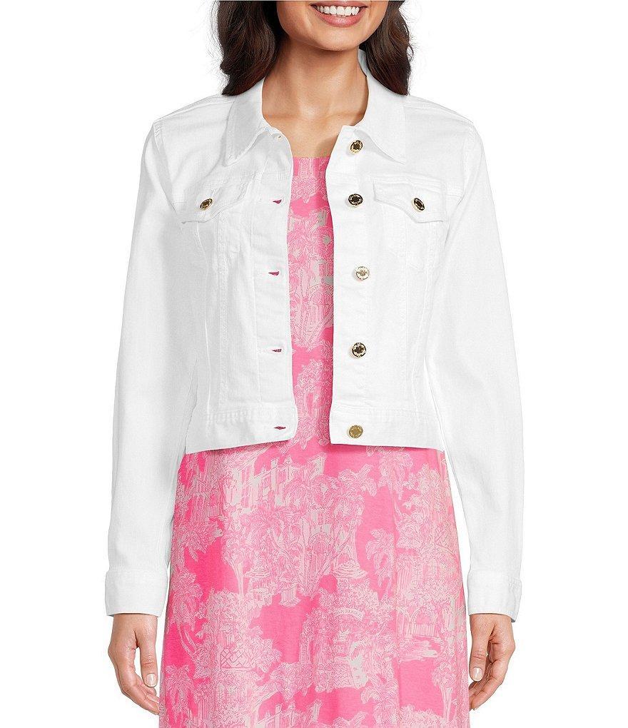 Lilly Pulitzer Seaspray Point Collar Long Sleeve Button Down Denim Jacket Product Image