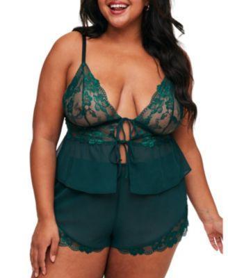 Tammy Womens Plus-Size Camisole & Shorts Set Lingerie - Dark green Product Image