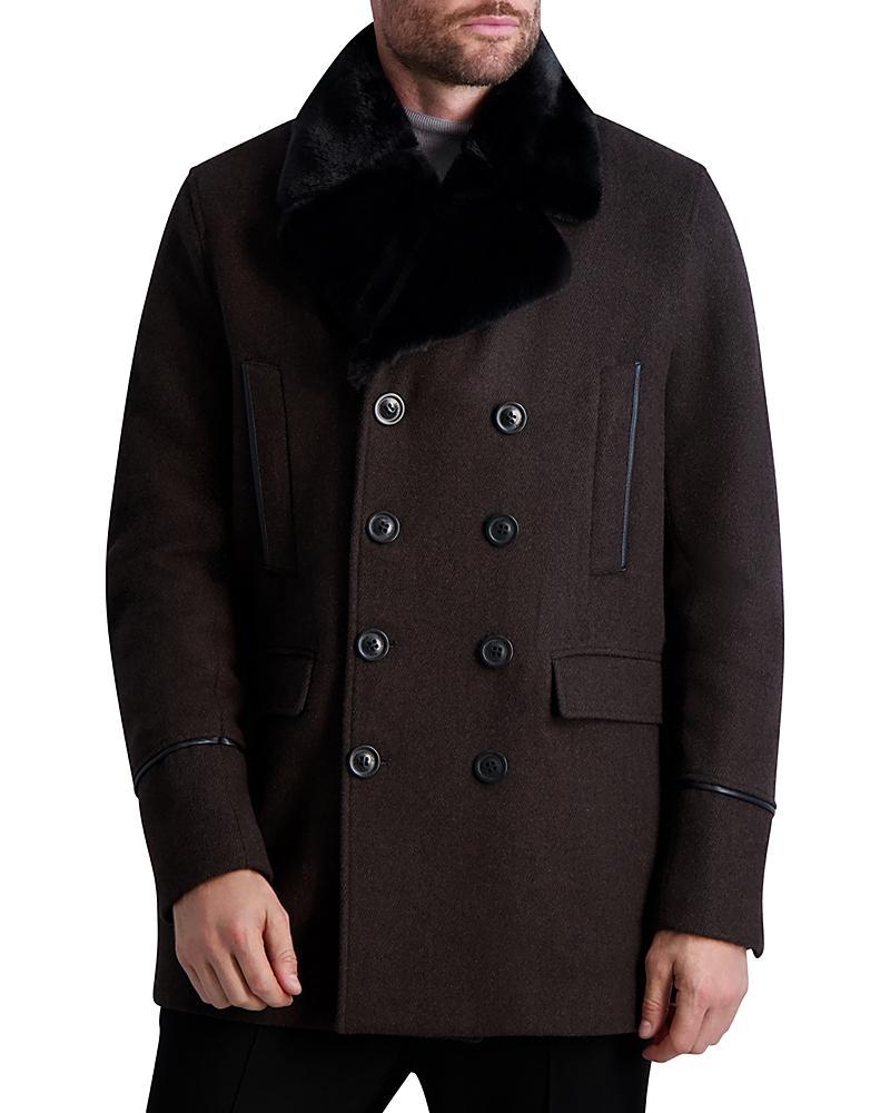 Mens Wool Peacoat w/ Faux Fur Collar Product Image