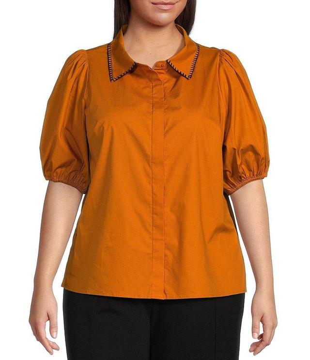 Sugarlips Plus Size Puff Sleeve Woven Blouse Product Image