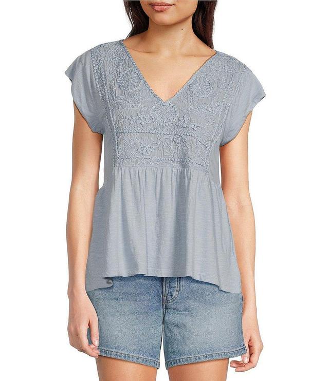 Lucky Brand Embroidered Sleeveless V-Neck Babydoll Top Product Image